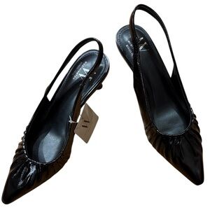 Worth Glossy Black Slingback Heels Memory Foam